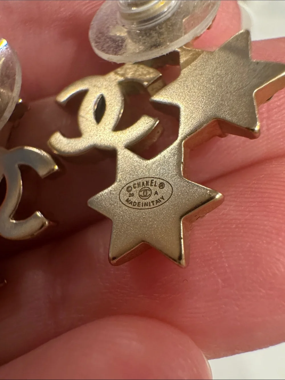 CHANEL Gold Crystal Star & CC Drop Earrings